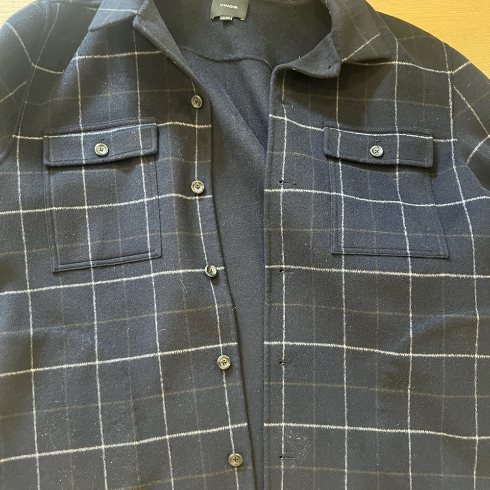 Vince Black Lightweight Shirt Jacket with Checkered Pattern